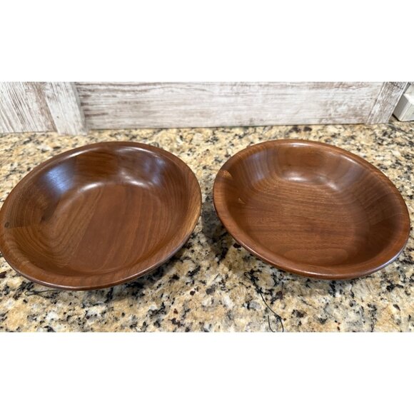 Set Of 2  Ozark Treasures Salad Bowls Wood Walnut  Dish 7"  USA - Picture 1 of 5